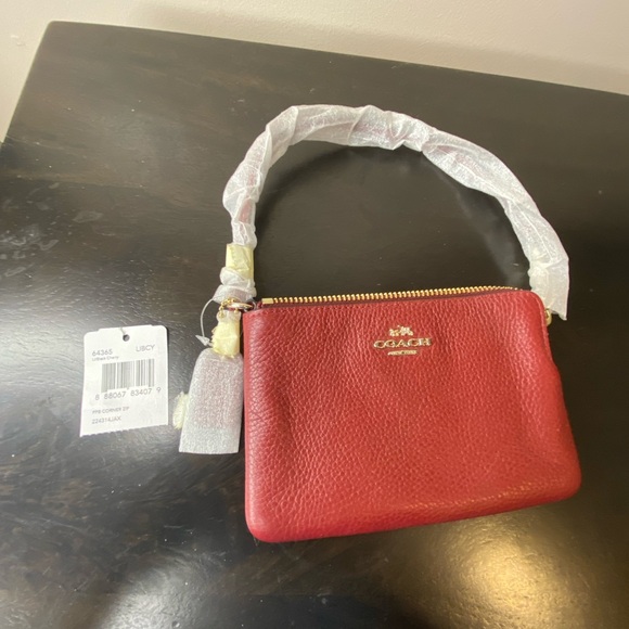 NWT COACH mini wristlet wallet, burgundy with gold hardware - Picture 3 of 7